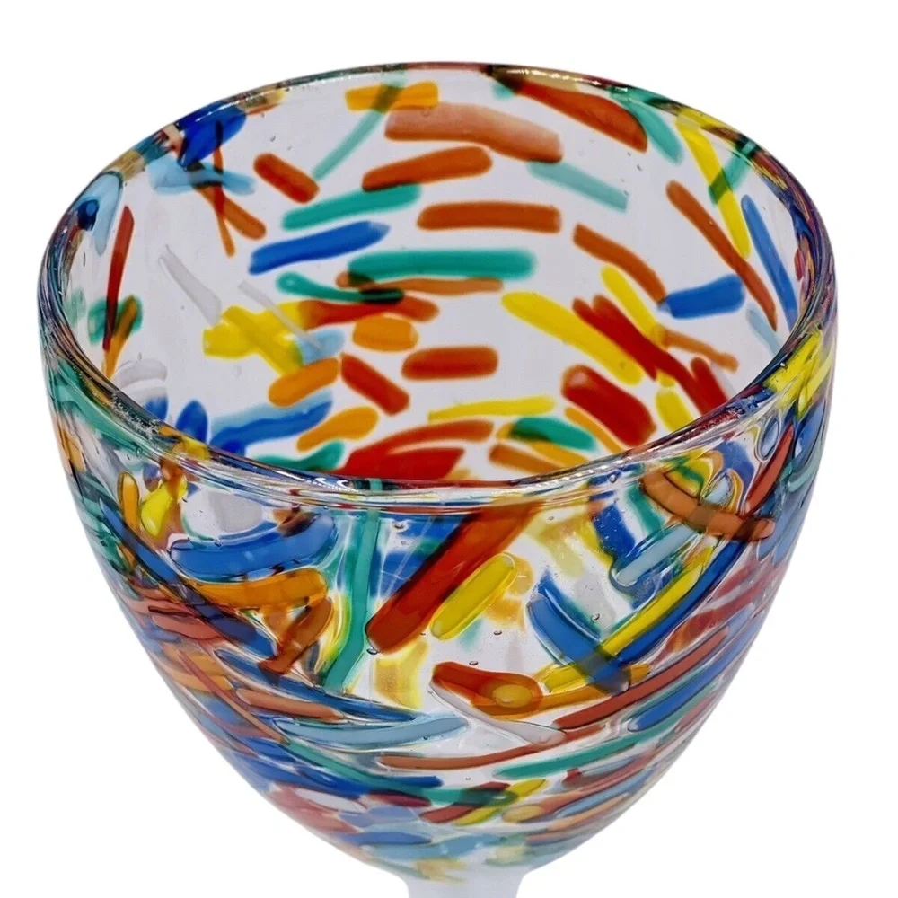 Pier 1“Confetti” Multi-Colored‎ Speckled Design Art Blown Glass Verre Souffle